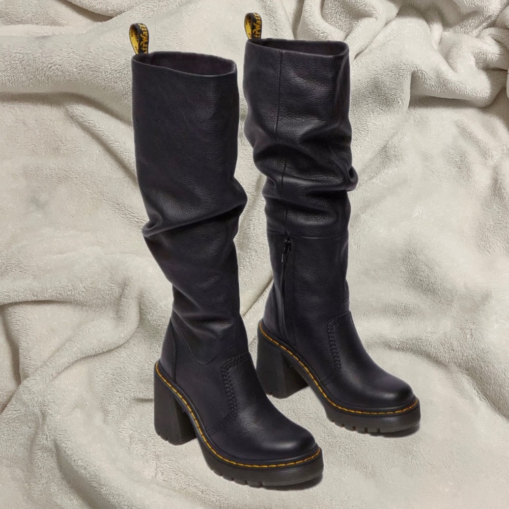 Vintage Dr Martens Kasey Virginia Leather Tall Heeled Black Boots